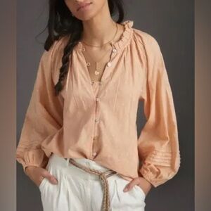Cleobella Antonia Puff Sleeve Button Down Peasant Top light peach
